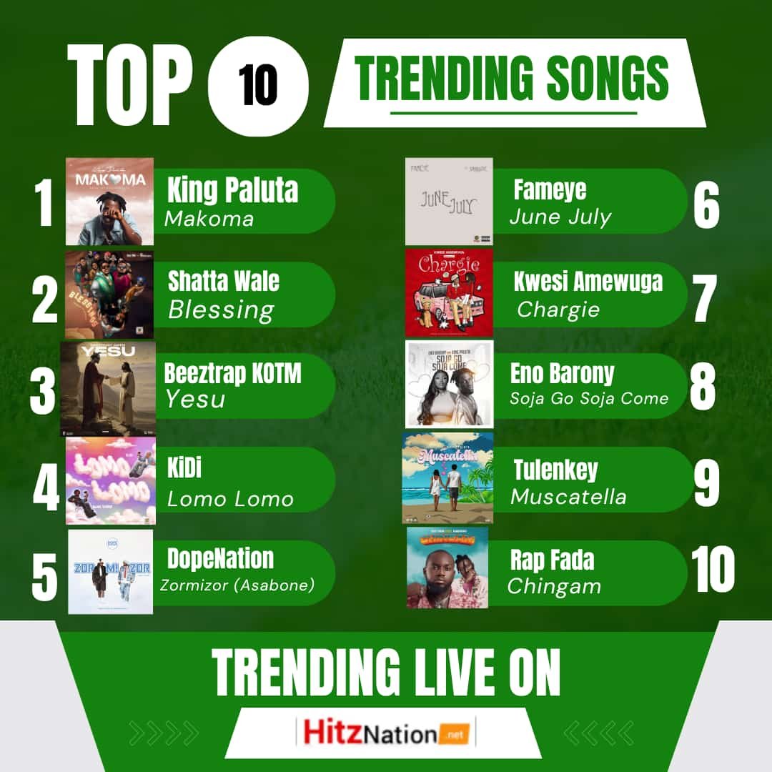 Top 10 Trending Songs Live On HitzNation!