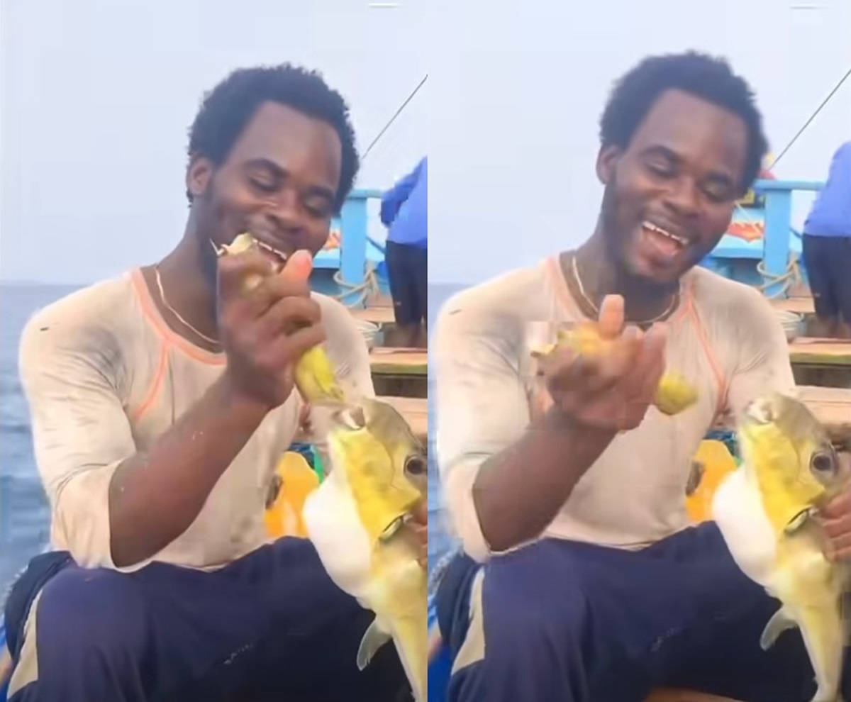 Man and strange fish- on the sea