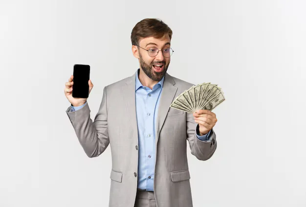 handsome male boss glasses smiling excited as looking money 1258 33324