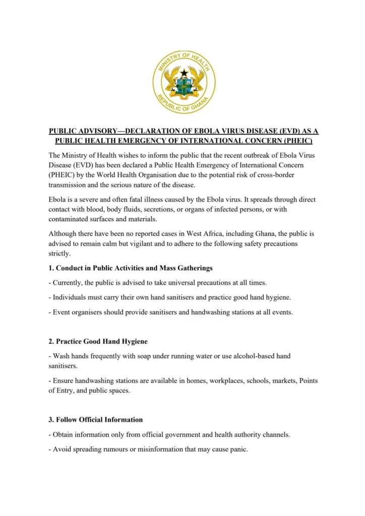 Ghana Issues Urgent Ebola Alert Following WHO Global Emergency Declaration