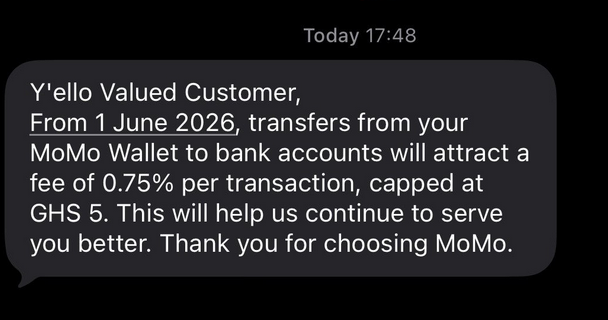 MTN Ghana Introduces New Service Fee on MoMo to Bank Transfers From June 1