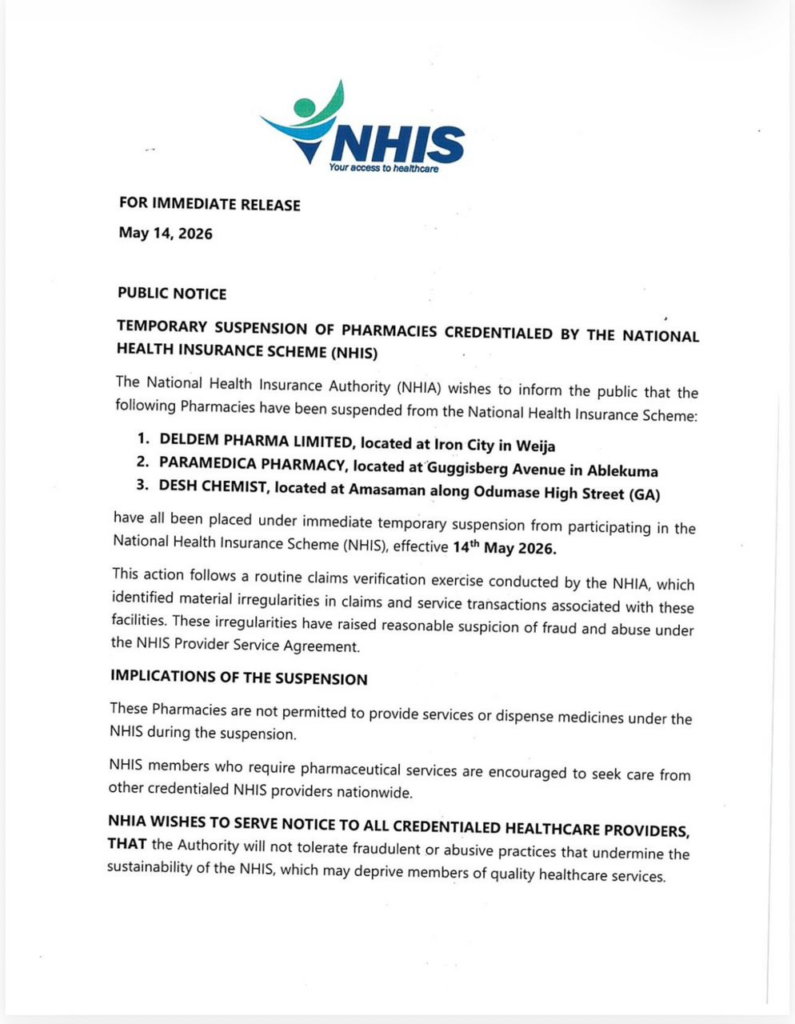 NHIA Suspends Three Pharmacies Over Fraudulent Claims