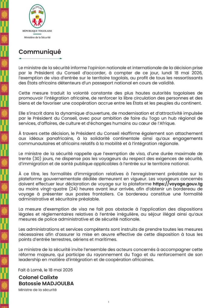 Togo Eliminates Visa Requirements for All African Citizens