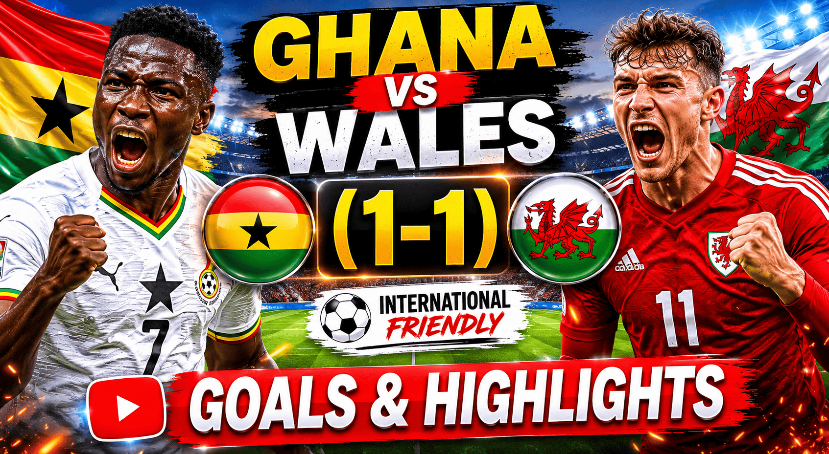 GHANA VS WALES (1-1) - INTERNATIONAL FRIENDLY - GOALS & HIGHLIGHTS