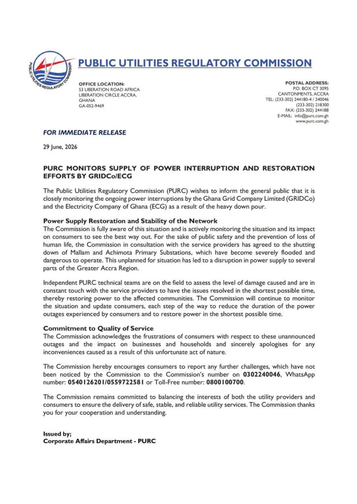 PURC Monitors ECG and GRIDCo as Floods Force Major Power Plant Shutdowns