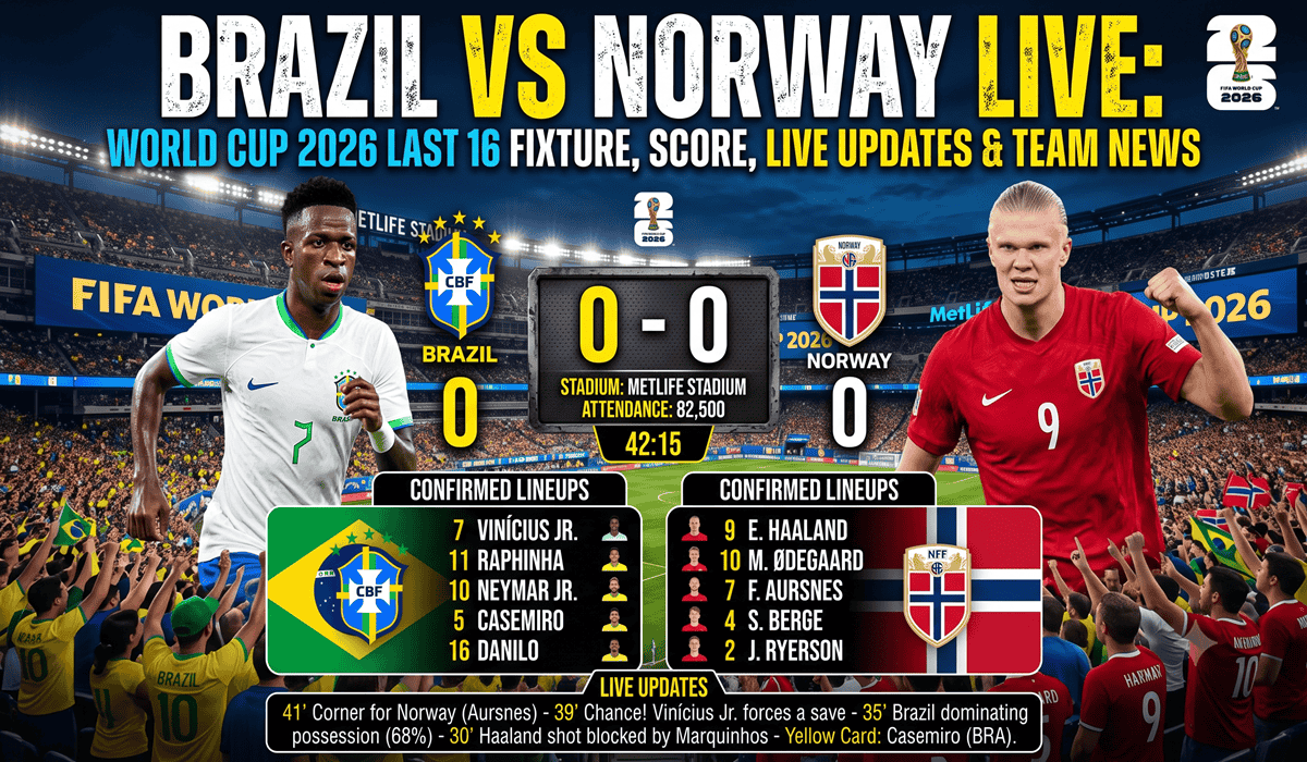Brazil vs Norway LIVE World Cup 2026 Score, Lineups & Live Updates