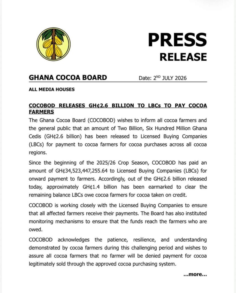 Cocoa Farmers Get GH¢2.6m Outstanding Cash Paid By COCOBOD