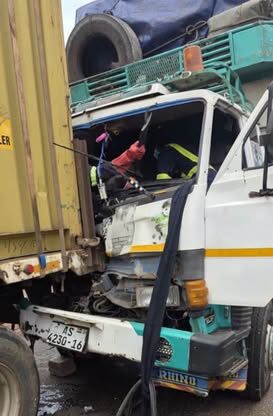 Firefighters Rescue Trapped Truck Mate After Techiman Accident